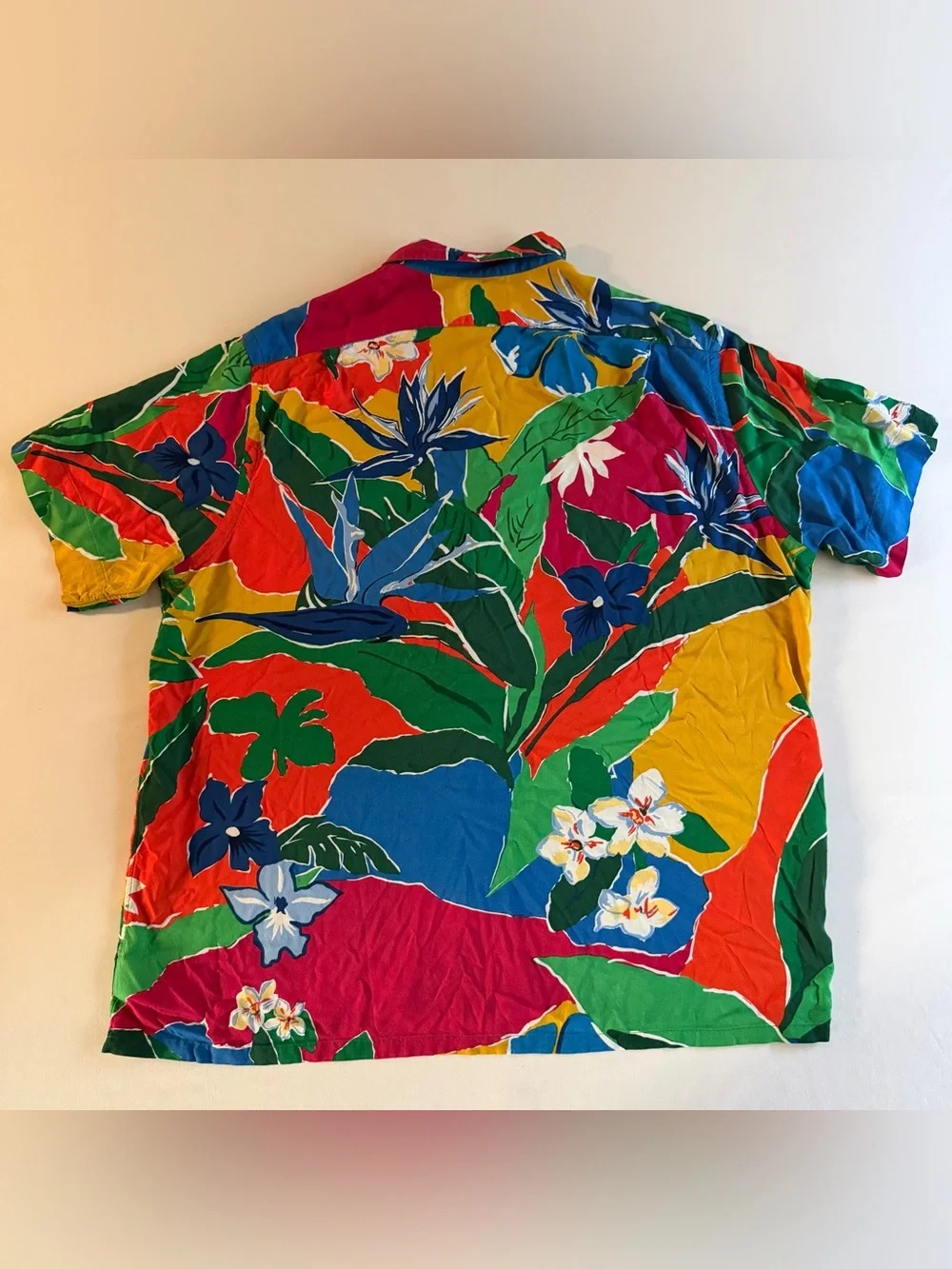 Polo Ralph Lauren Tropical Print Camp Shirt Men XL Floral Loop Collar Button Up